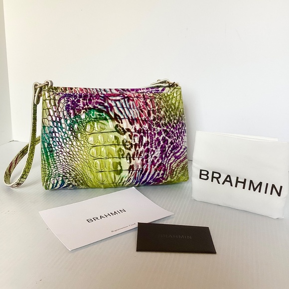 Brahmin Lorelei Wild Melbourne Shoulder Bag Green Multi Croc Leather NWT $165 - Picture 2 of 6
